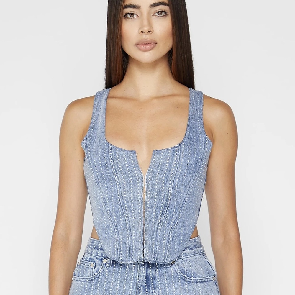 MANIERE DE VOIR RHINESTONE CORSET IN MID BLUE